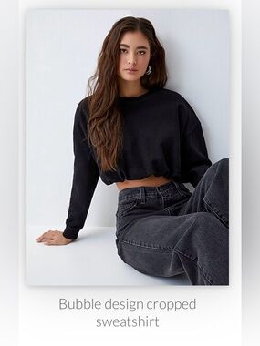 Black Cropped Bubble Sweatshirt